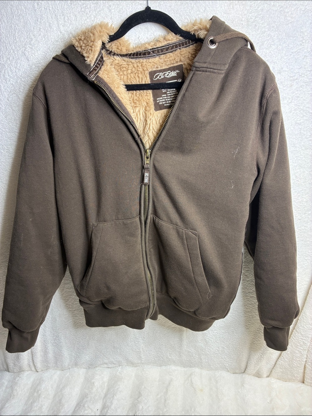 Men's Brown Sherpa-Lined Zip Hoodie Jacket